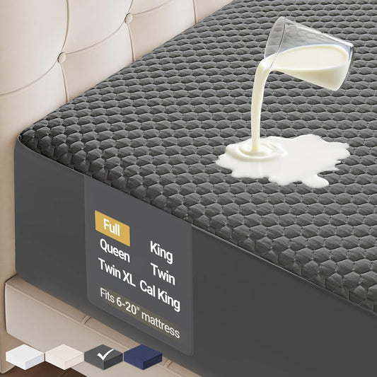 OhGeni Waterproof Mattress Protector, Full-Gray, Fitted Sheet with Stretchable Pockets, Deep Sleep Noiseless Soft. Breathable Cooling Hypoallergenic Material, Mattresses Cover for Bed