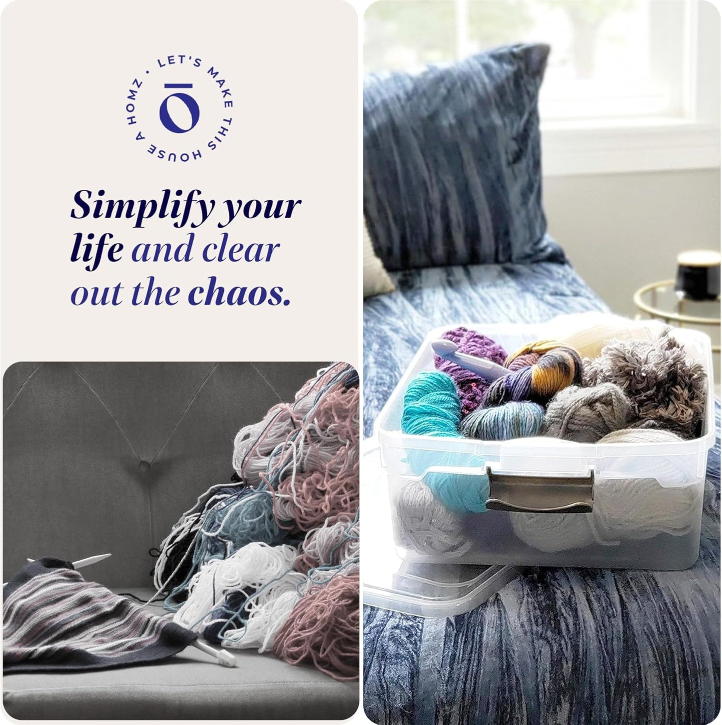 HOMZ 4-Pack Latching Lid, Clear Plastic Storage Organizer Bins, 15.5 Quart, Gray Latch - Stackable Organizing Containers for Home, Garage, and Office