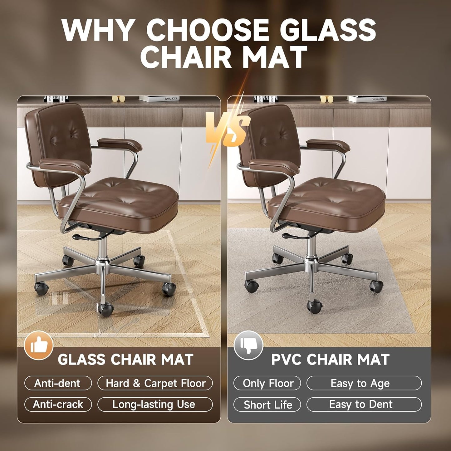 [Tempered Glass] 59“ x 47” Beveled Edge Glass Chair Mat with Polished Edge Clear Office Chair Mat, Glides Smoothly, Suitable for Carpet or Hardwood Floors
