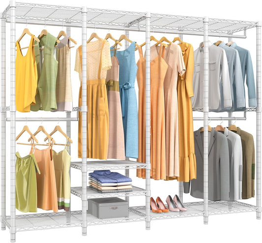 VIPEK V40 Wire Garment Rack Heavy Duty Clothes Racks for Hanging Clothes, Multi-Functional Bedroom Clothing Racks Freestanding Closet Wardrobe Rack, 76" L x 15.7" W x 76.4" H, Max Load 1110lbs, White