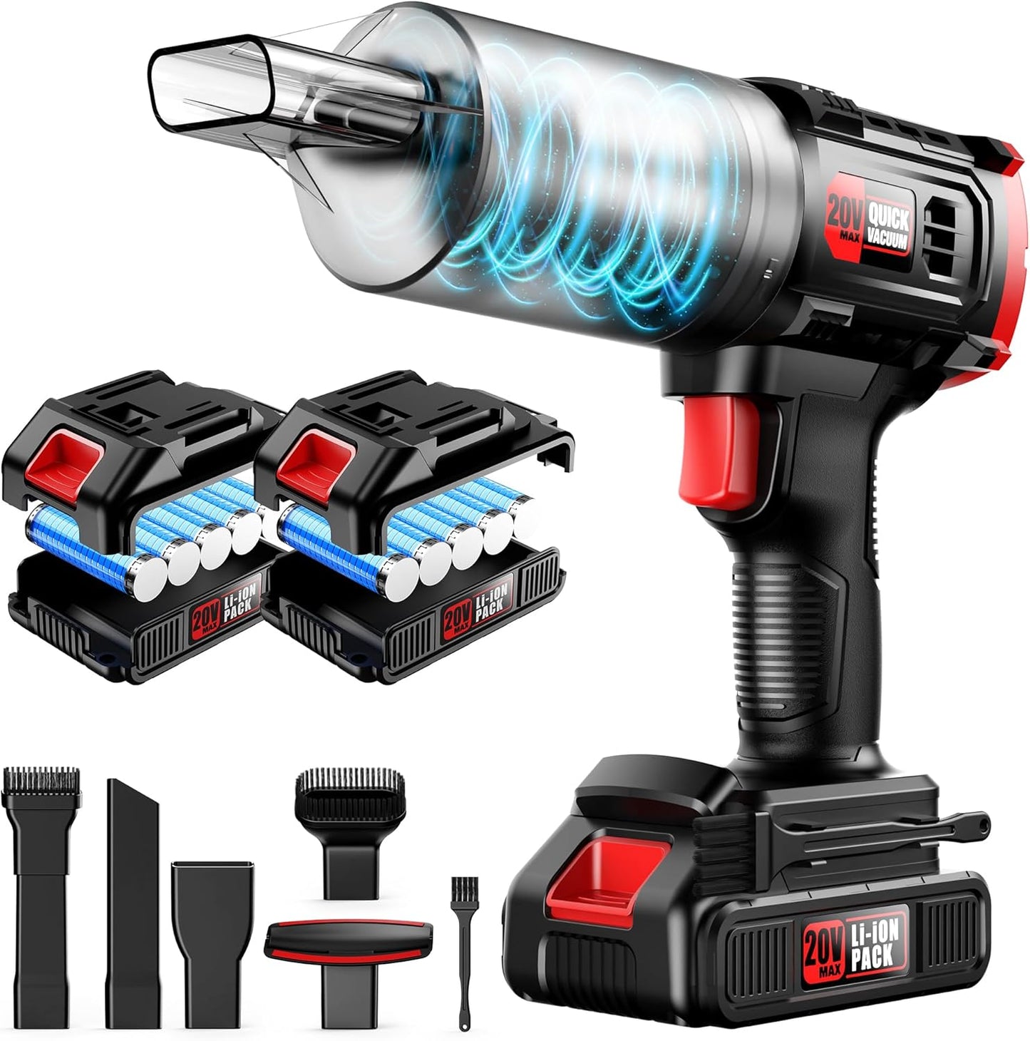 Handheld Vacuum Cleaner Cordless - 35000PA Strong Suction for Car & Home, Car Vacuum Portable Rechargeable Lightweight for Pet Hair with HEPA Filter, Quick Clean in Office/Desk/Couch (Red)