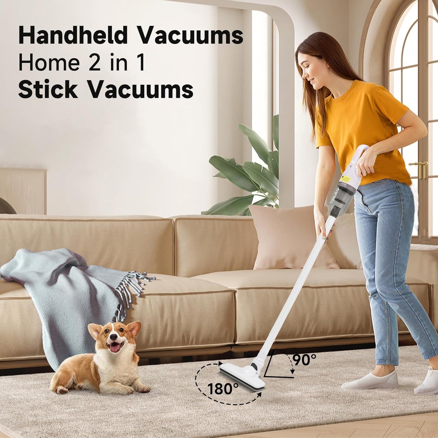 Handheld Vacuum Cleaner,Ultra-Lightweight Mini Portable Vacuums for Home, 6 in 1 Stick Vac Cleaners for Car,Pet Hair(White Cordless)