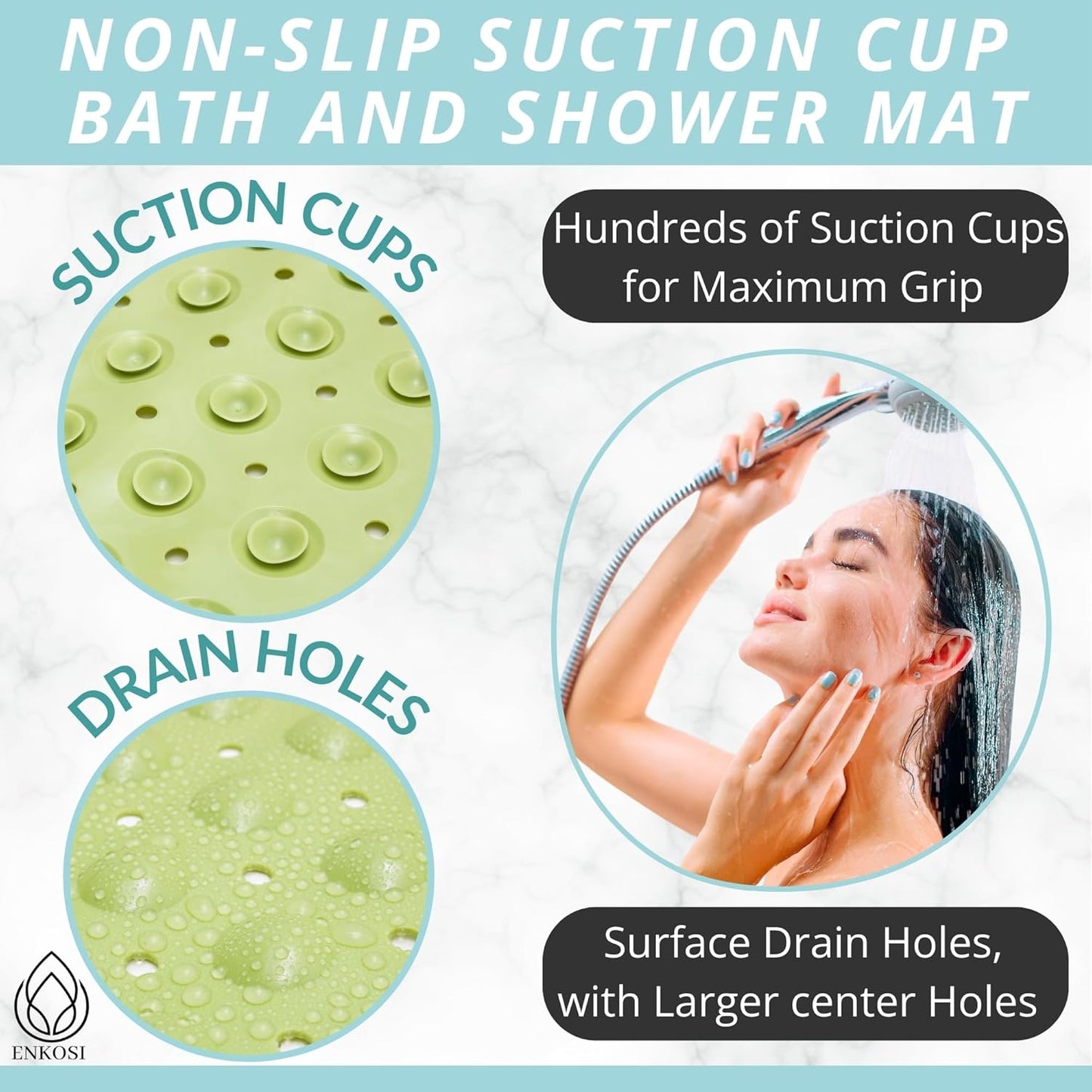 ENKOSI Bath Mat - Large Non Slip Bathtub & Shower Mat - Extra Long 40 x 16 Inch Bathroom Mats for Tub Nonslip Anti Slip Bathmats (40x16 Green)