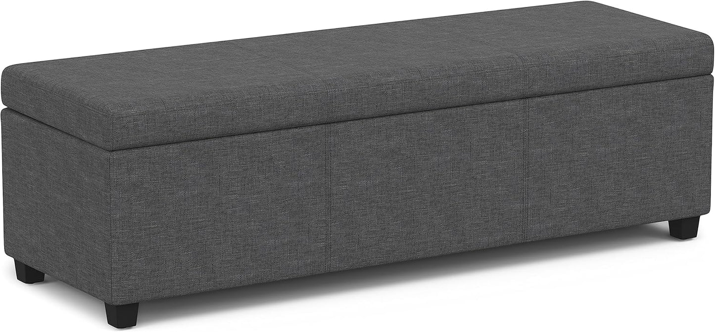 SIMPLIHOME Avalon 54 inch Wide Contemporary Rectangle Extra Large Storage Ottoman Bench in Slate Grey Polyester linen fabric, Assembled, For the Living Room, Entryway and Family Room
