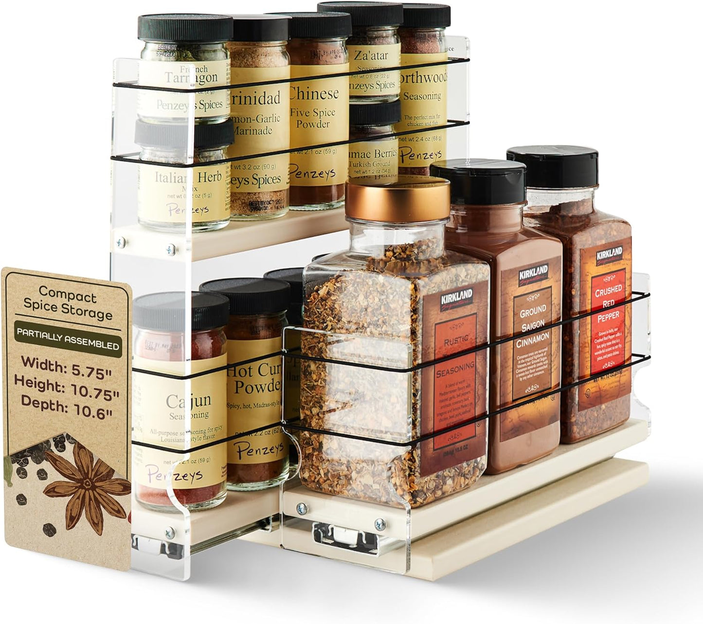 Vertical Spice Combo Spice Rack Drawer - Pull Out Pantry Organizers and Storage - Kitchen Cabinet Organizer - Seasoning Sliding Caddy - Made in USA (5.75" W x 10.75" H x 10.60" D, Partially Assembled)