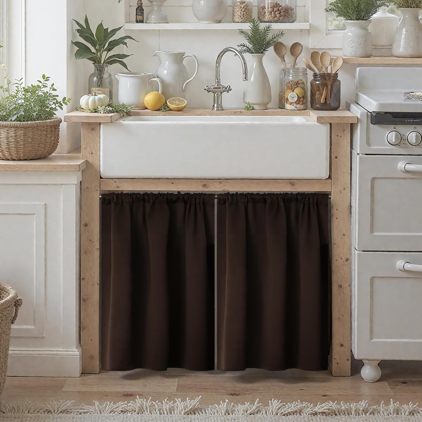 BGment Brown Kitchen Curtains 36 INES Long for Window Over Sink - Chocolate Cafe Window Drapes with Rod Pocket Blackout Blinds for Rv Bathroom, 34 x 36 Inch, 2 Panels