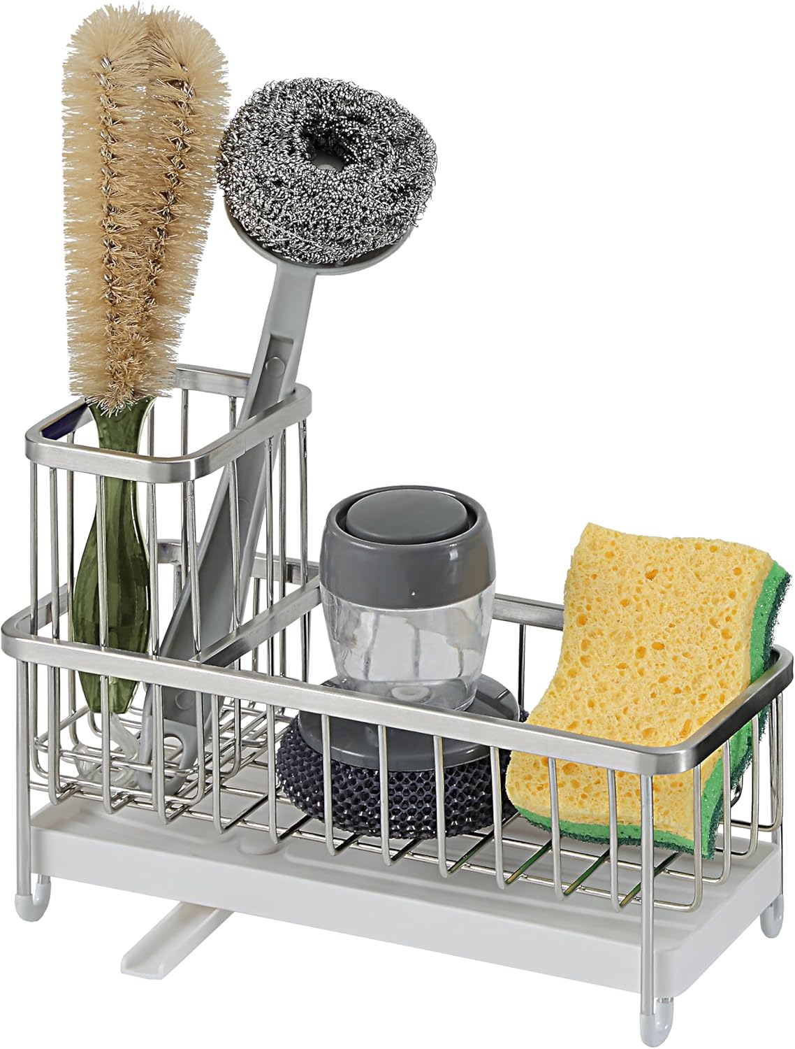 SunnyPoint Never Rust Stainless Utensil, Sink Cleaning Tools Holder for Kitchen Sink with Drain Board; Dish Wand, Sponge, Soap Dispenser, Utensil Organizer Caddy (S.N)