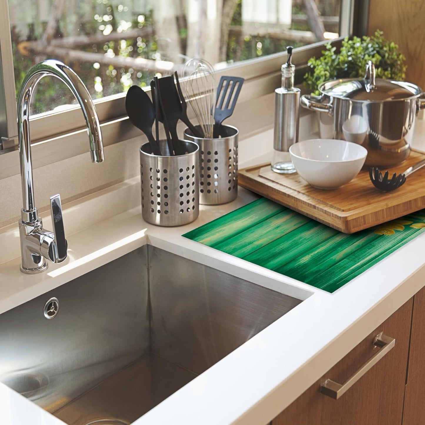 Yellow Daffodils Flowers Dish Drying Rack Mats Decor, Dish Pad Drying Mat Kitchen Counter 18x24 Inch Absorbent Reversible Microfiber for Coffee Bar Sink Countertop