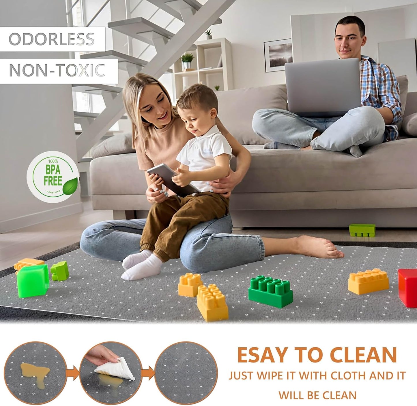 Office Chair Mat for Carpets - 45” x 53” Clear Carpet Chair Mats for Low Pile Carpeted Floors Home Office, Studded Floor Mat for Office Chair on Carpet