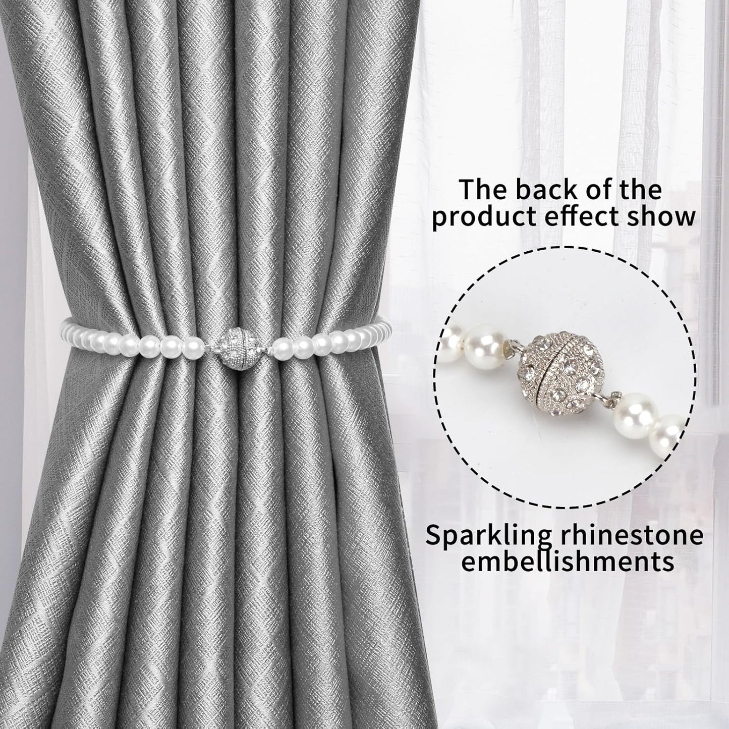 Magnetic Tiebacks for Curtains, 2 Pack Bow Pearl Curtain tiebacks Curtain Buckle Clips with High-Elastic Spring Wire,Curtain Holders for Wall,Drapery tiebacks,Curtain Ties (2pcs Bow)