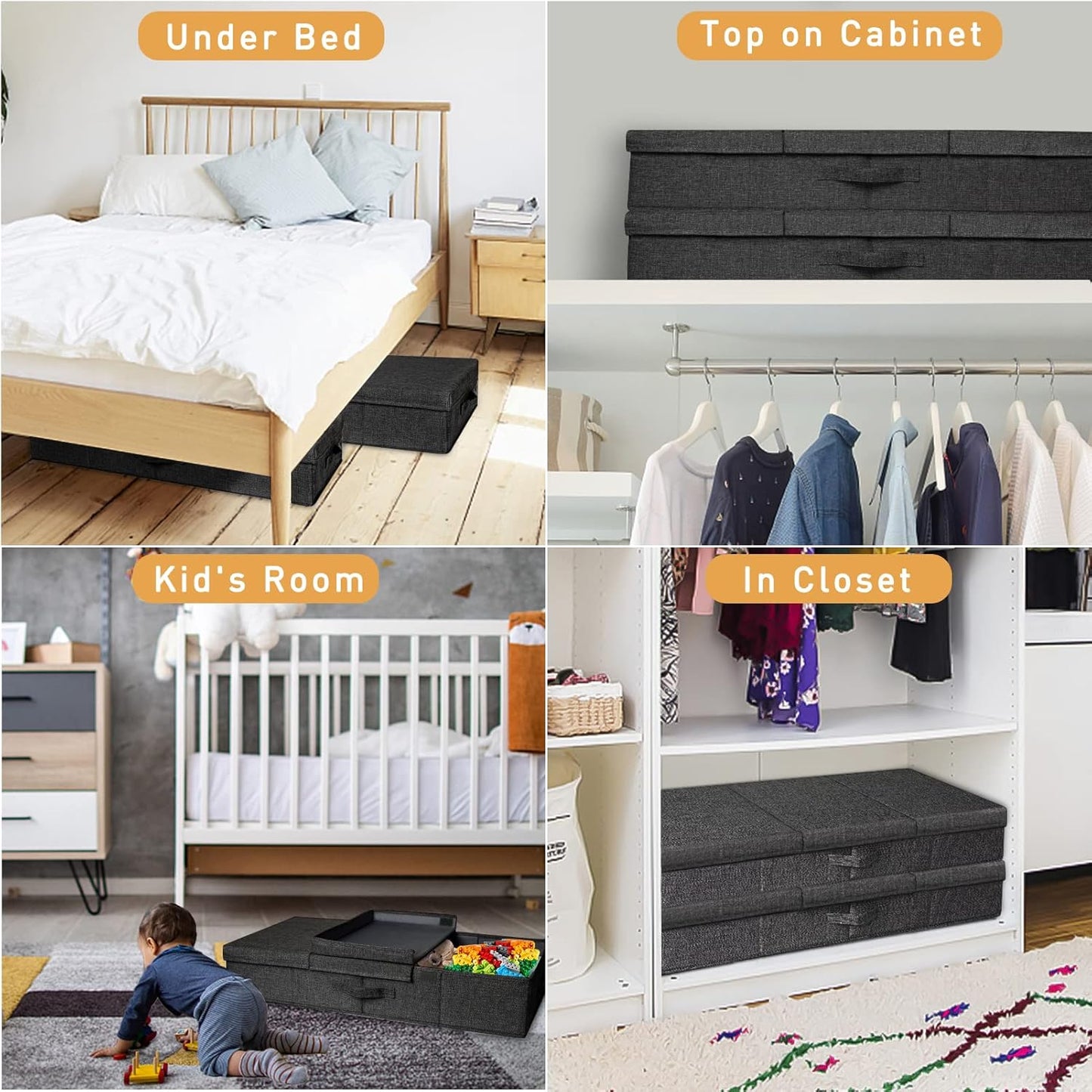 punemi Under Bed Storage Containers, Set of 2 Low Profile Under Crib Storage Bins With Lid, Large Sturdy Under Bed Clothes Drawer Organizers Box for Dorm Room Couch Closet Basement, Black