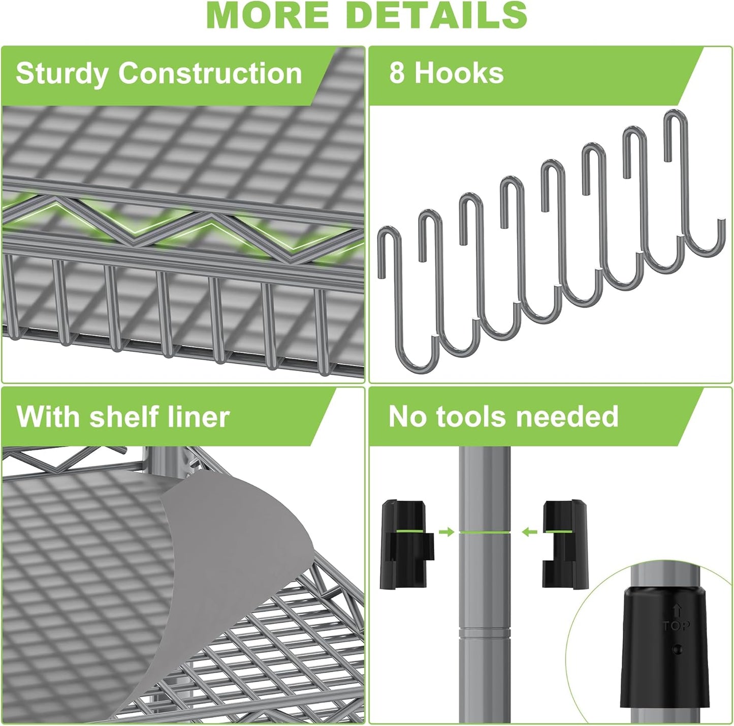 Metal Heavy Duty Carts with Wheels 1050lbs, 3 Tier Rolling Utility Cart with Storage, Steel Wire Carts with Handle Bar&Shelf Liner, Commercial Grade Trolley for Kitchen, Grocery