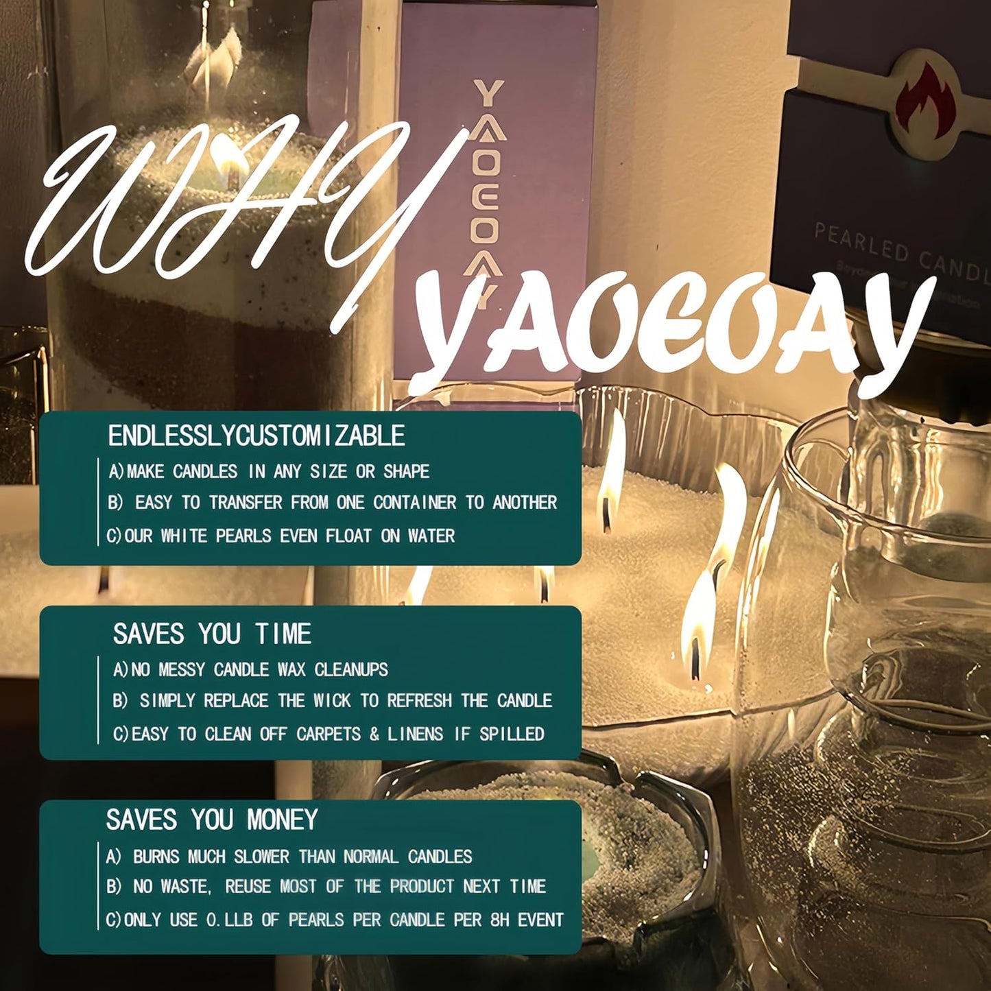 Pearl Candle 18 oz. Long-Lasting Fragrance (up to 120 Hours) - Includes 30 refillable Wicks