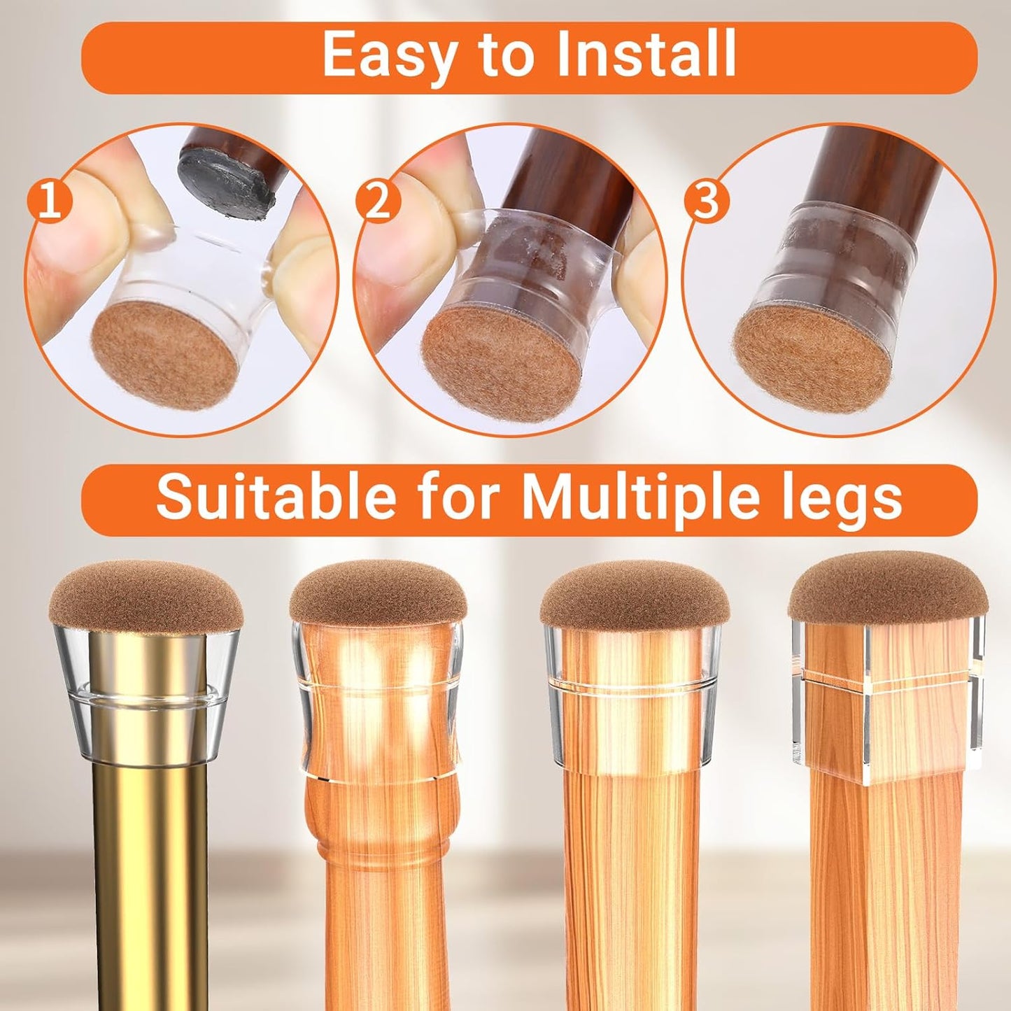 Chair Leg Floor Protectors Small 24Pcs,Silicone Chair Leg Protectors for Hardwood Floors/Tiles,360°Wrapped Felt Bottom to Prevent Scratch and Reduce Noise, Round Clear