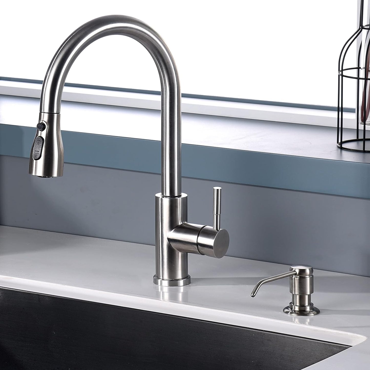 GAGALIFE Soap Dispenser for Kitchen Sink (Brushed Nickel) and Extension Tube Kit, Complete Brass Head, 40" Silicone Tube Connect to The Soap Bottle Directly, Say Goodbye to Frequent Refills