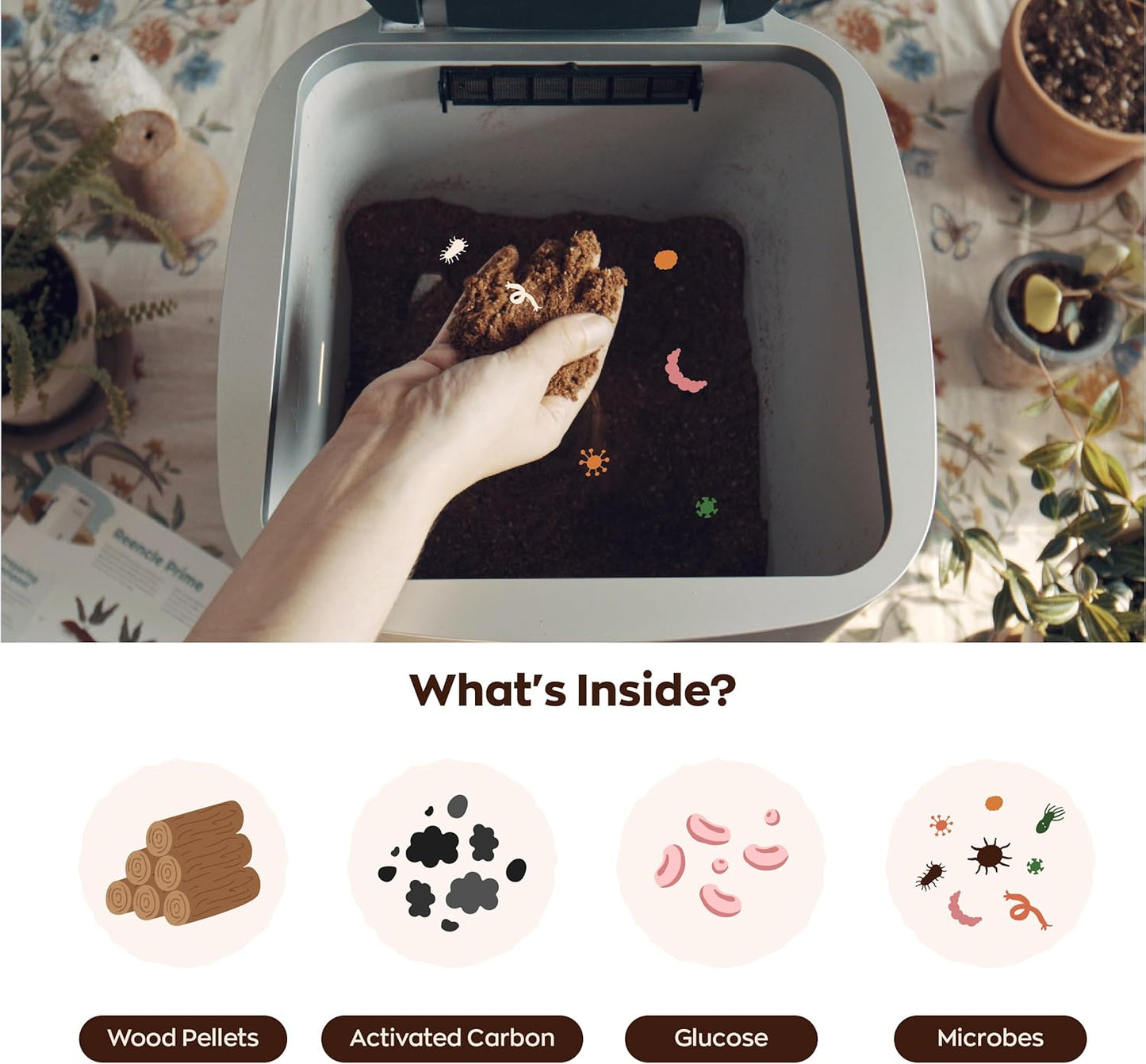 Reencle Prime Electric Composter - 14L Kitchen Composter, Decomposes Up to 2.2 lbs Food Waste Daily, Odorless Indoor Composting with Whisper-Quiet Technology & Rapid Decomposition (Silver)