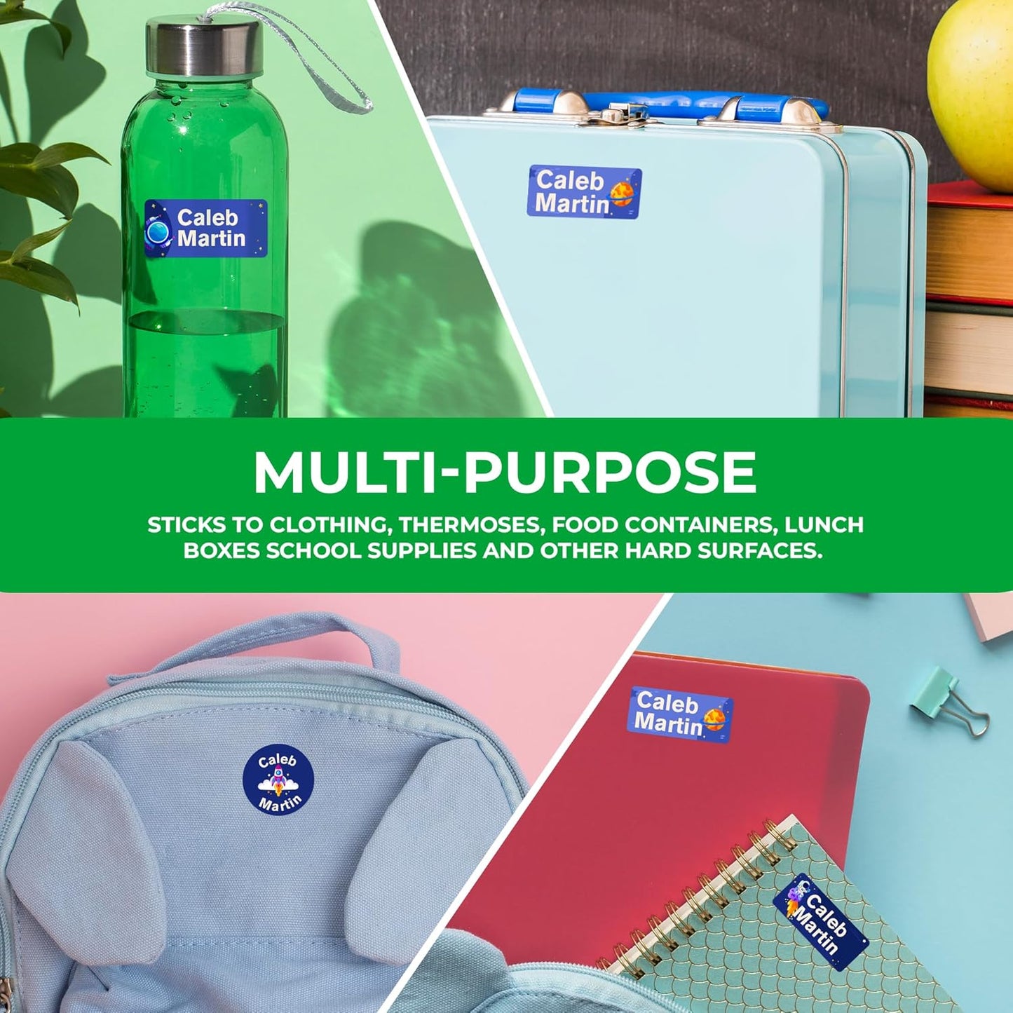 Personalized Name Tag Stickers for Kids (130+ Pack) | Space-Themed Waterproof Labels for School Supplies, Bottles & Lunch Boxes | Custom Vinyl Name Labels for Clothing, Toys & More (B. Space)