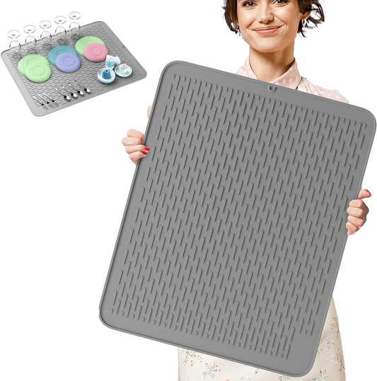 Monster Mat Extra Large Silicone Dish Drying Mat (30"x24") – Heavy Duty & Fast-Drying Silicone Mat - Non-Slip XL Dish Drying Mat For Kitchen Counter - Gray