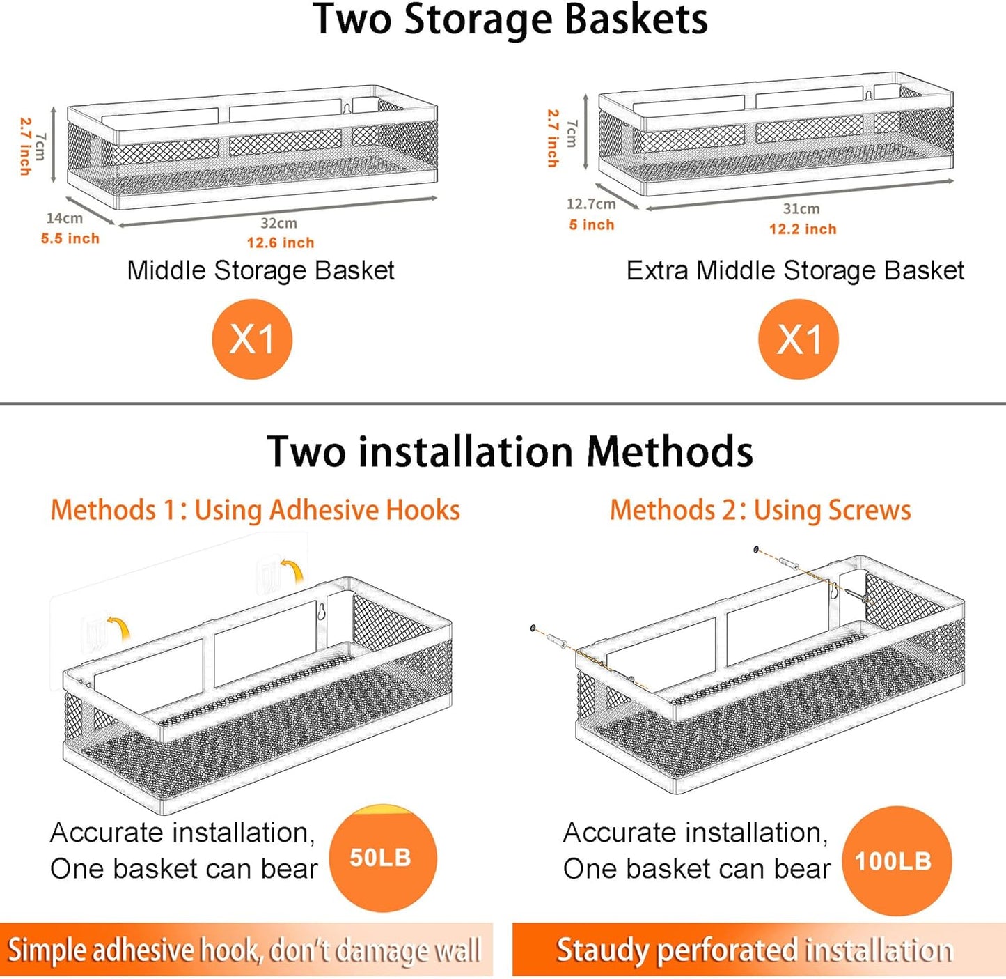 PUSDON Metal Wall Hanging Basket 2 Packs DIY Suitable for Multiple Scenes - Middle Bronze Netting