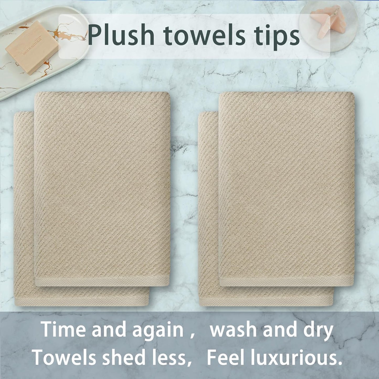VOOVA & MOVAS Bath Towel Set, Large 30" x 56" - 100% Cotton | Quick Dry | Light Weight | Thick | Soft | Absorb, Lightweight Bath Towels, 4PC Shower Towels for Bathroom, Bathroom Essentials, Beige