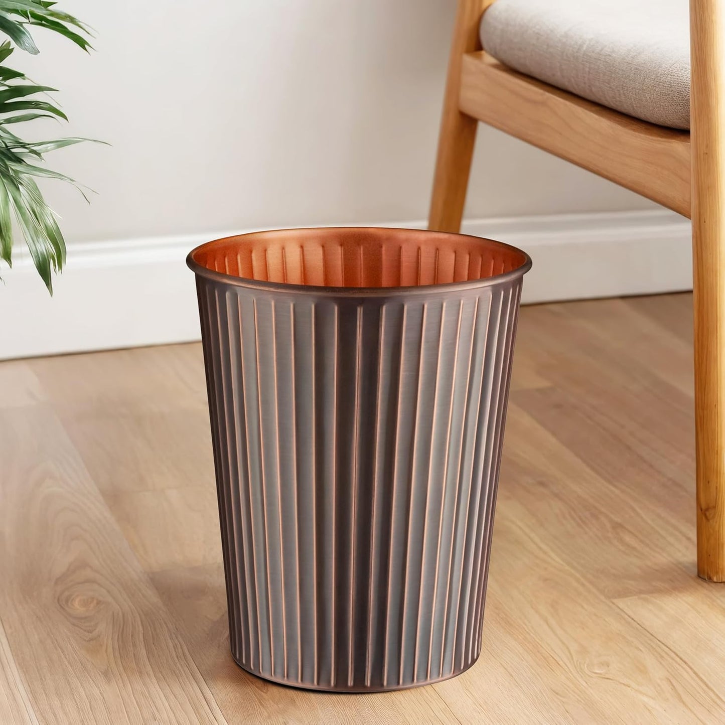 Monarch Abode Antique Copper Handcrafted Ridge Embossed Metal Wastebasket for Home Office, Decorative Waste Basket, Modern Bathroom Garbage Can, Antique Copper Trash Can