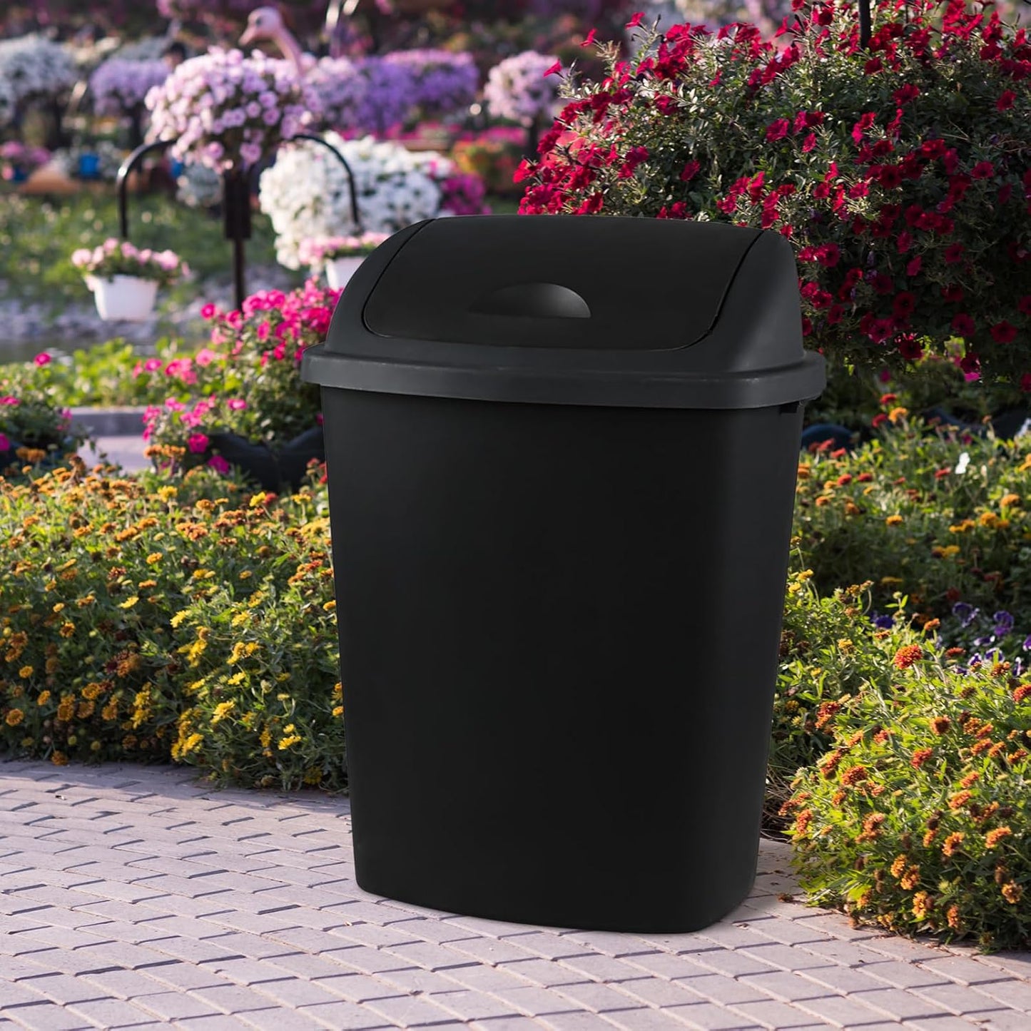 Teyyvn 18 Gallon Tall Plastic Kitchen Trash Can with Swing Lid, 4 Pack Large Plastic Swing Top Waste Bin, Black