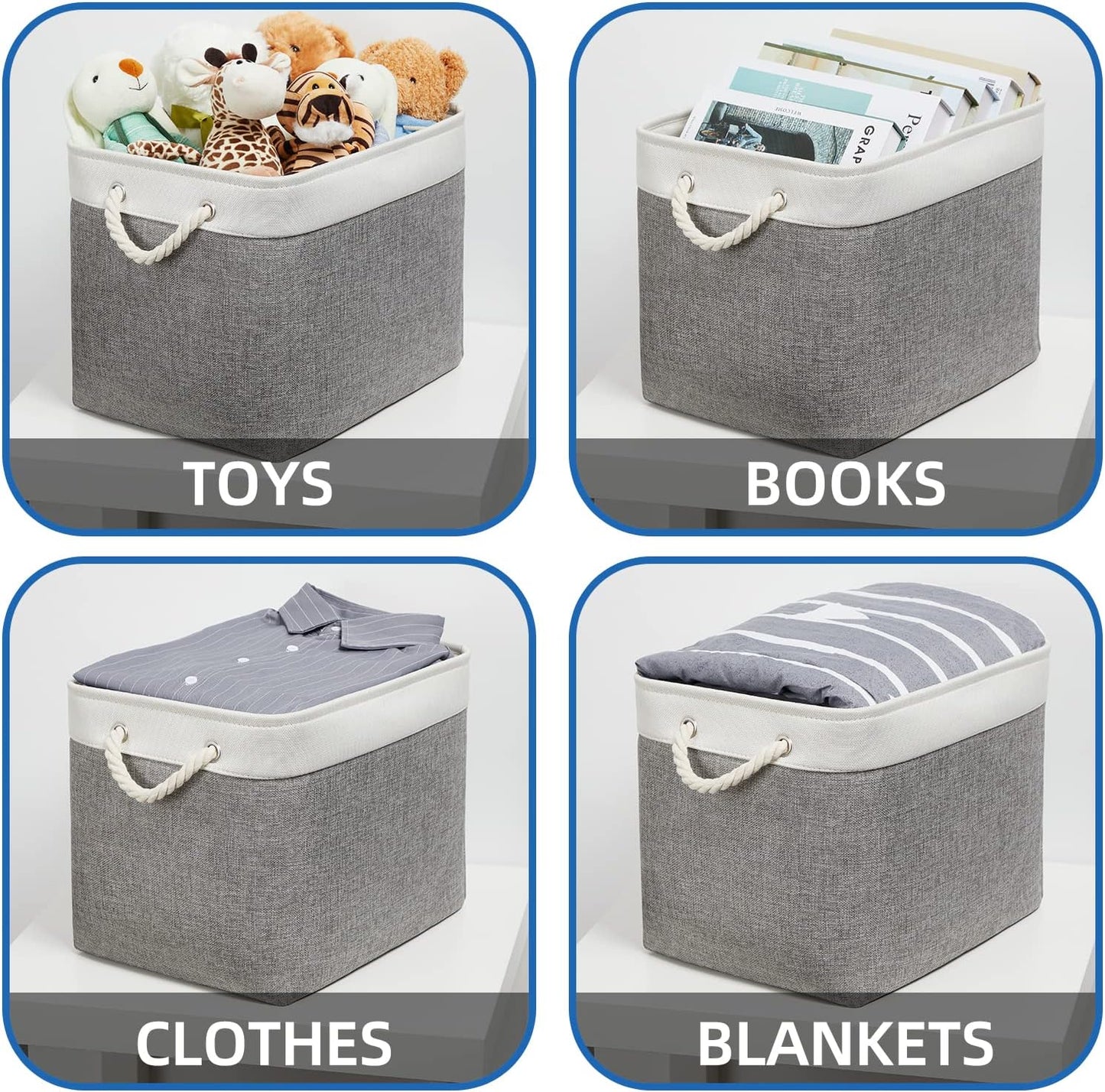 Temary Baskets for Organizing, 2 Pack Storage Baskets Large Fabric Baskets with Handles, Decorative Basket for Gifts Empty for Home (White&Grey,16Lx12Wx12H Inches)