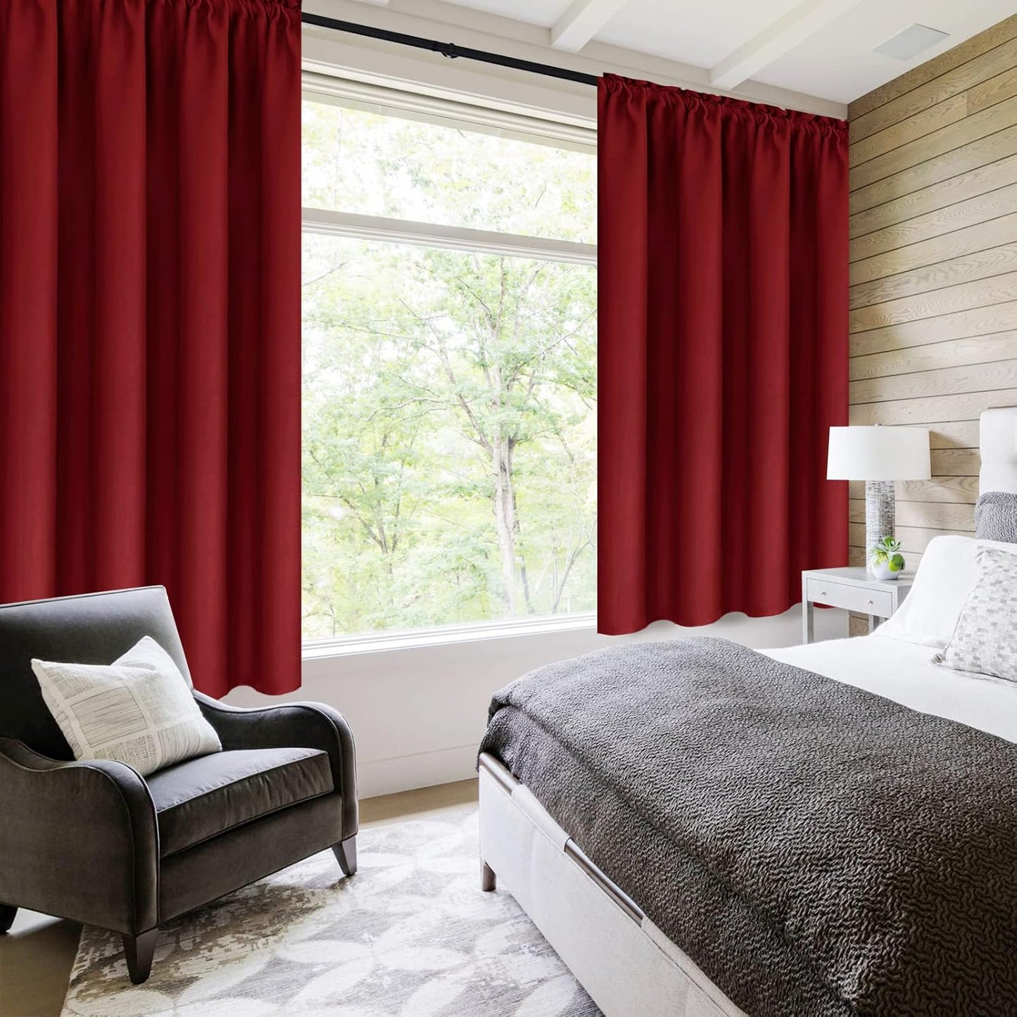 DWCN Christmas Burgundy Room Darkening Blackout Curtains - Thermal Insulated Privacy Energy Saving Window Curtain Drapes 38 x 54 inch Length, Set of 2 Bedroom Living Room Curtains