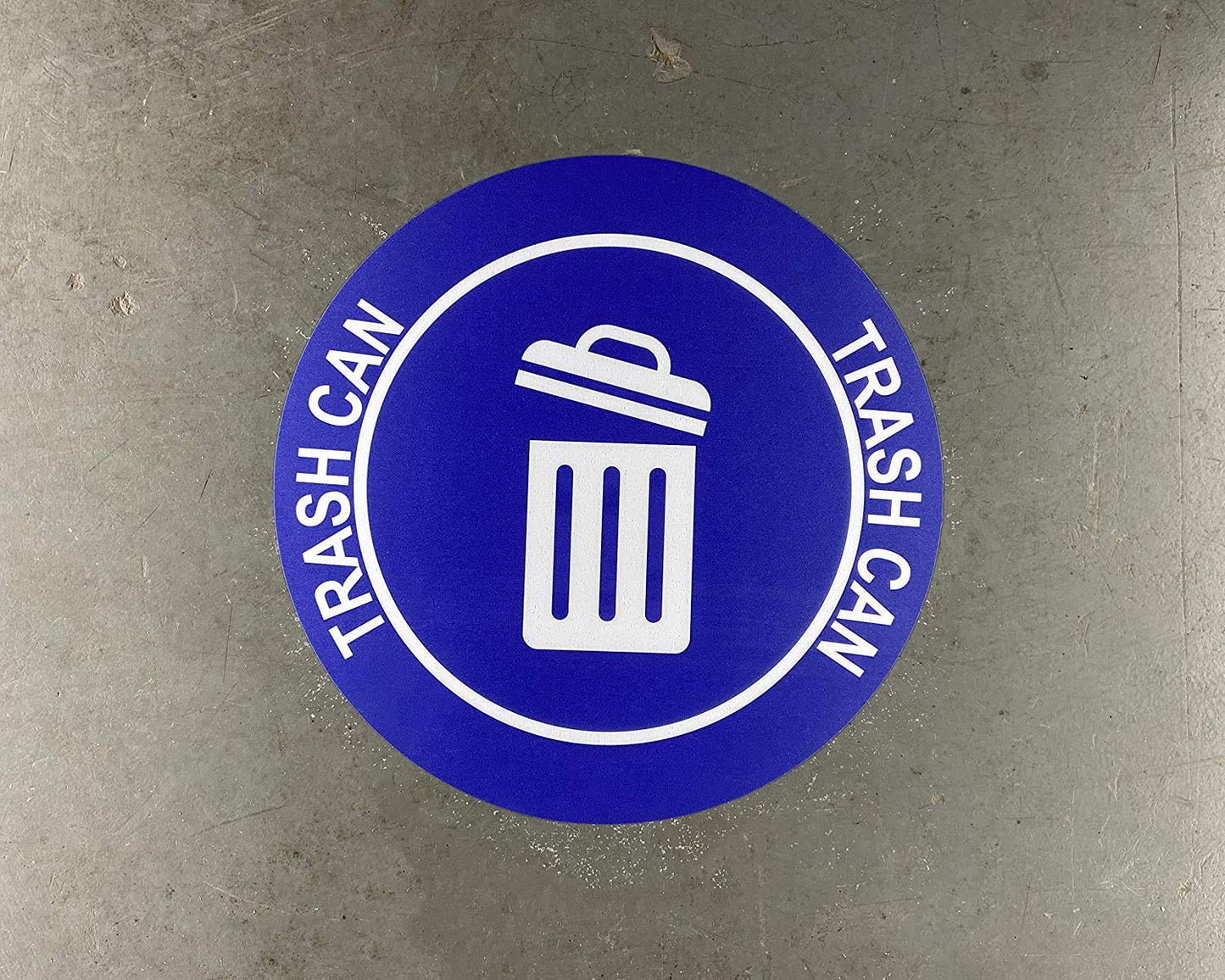 "Trash Can" Durable Laminated Vinyl Floor Sign- Sign by Graphical Warehouse- 5S Safety and Security Signage, Visual Communication Tool (30", Blue/White)