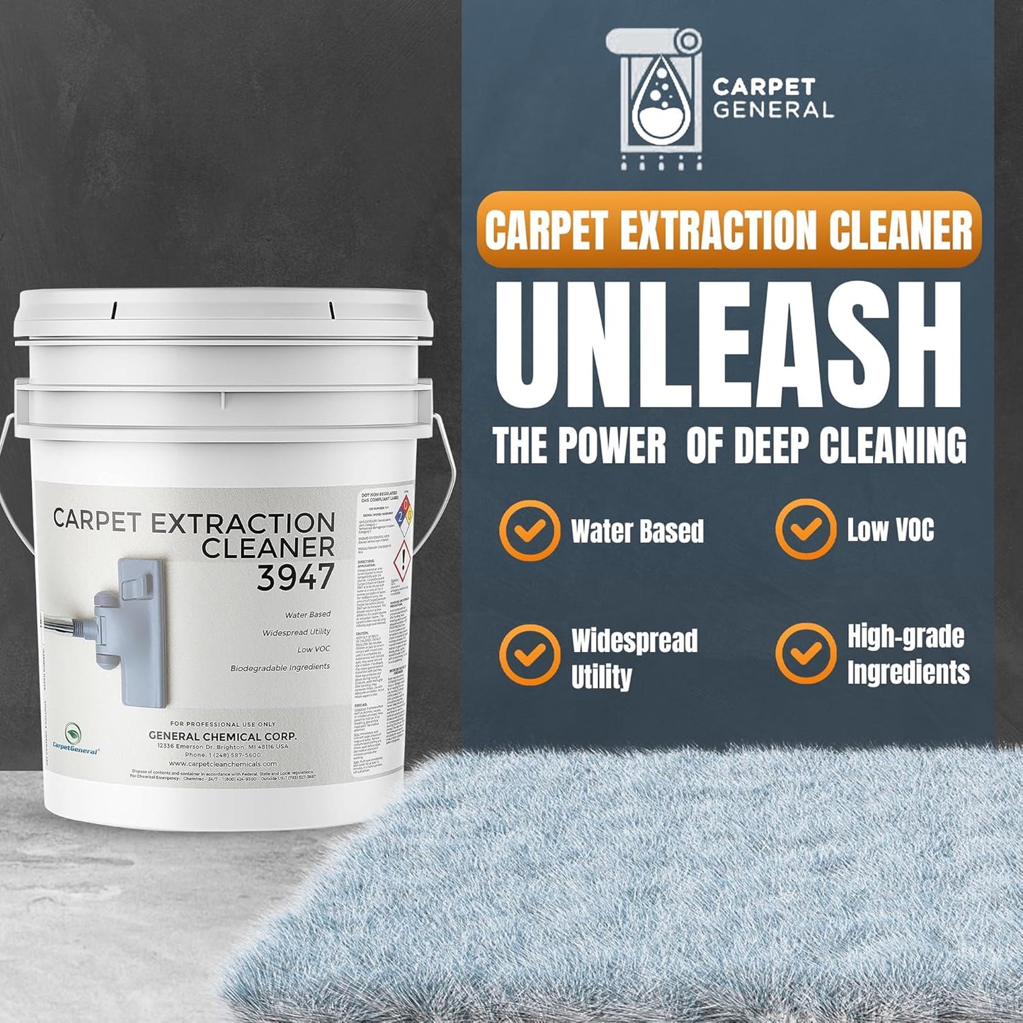 Carpet Extraction Cleaner - Water-Based Professional Deep Clean Carpet Cleaner Solution for Machine - Heavy Duty Stain Remover, Pet-Friendly, Ideal for Residential & Commercial Use