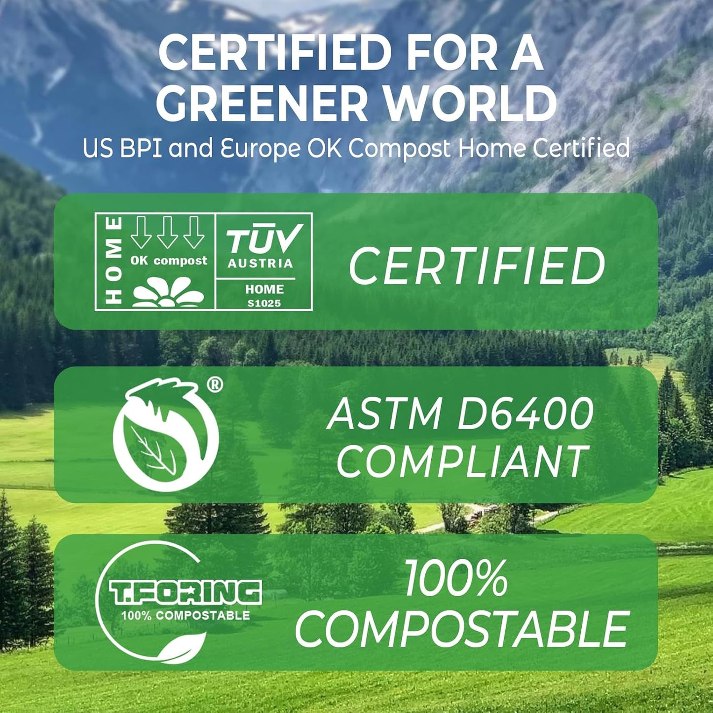 Compostable Trash Bags, 3-4 Gallon, 15 L, Extra Thick 0.8 Mil, Small Kitchen Food Scrap Waste Bags, ASTM D6400, US BPI, 80 Count