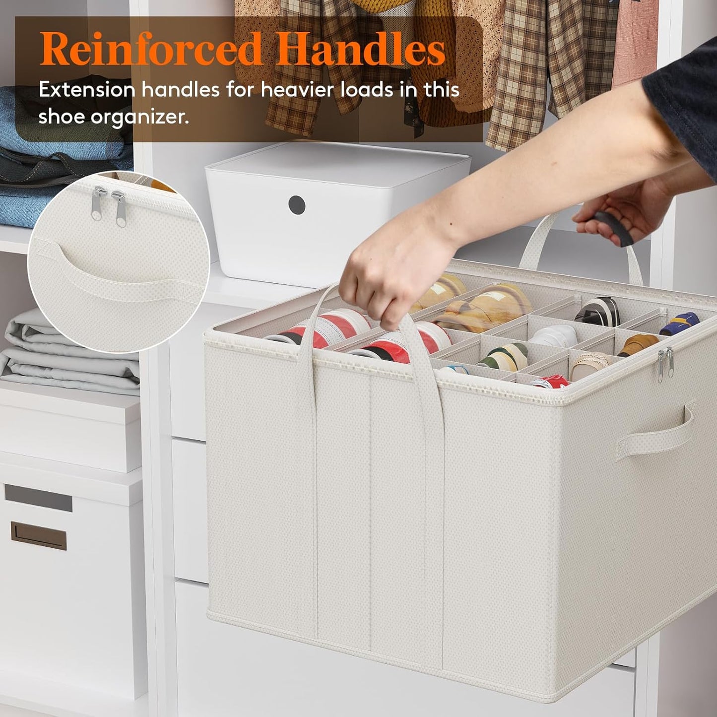 Lifewit Shoe Storage Organizer for Closet Fits 12-16 Pairs, Fabric Large Shoe Box Storage Container with Clear Cover, Foldable Bins Fit for Boots Heels Sneakers 17"(L) x 17"(W) x 12.5"(H) 2 Pack White