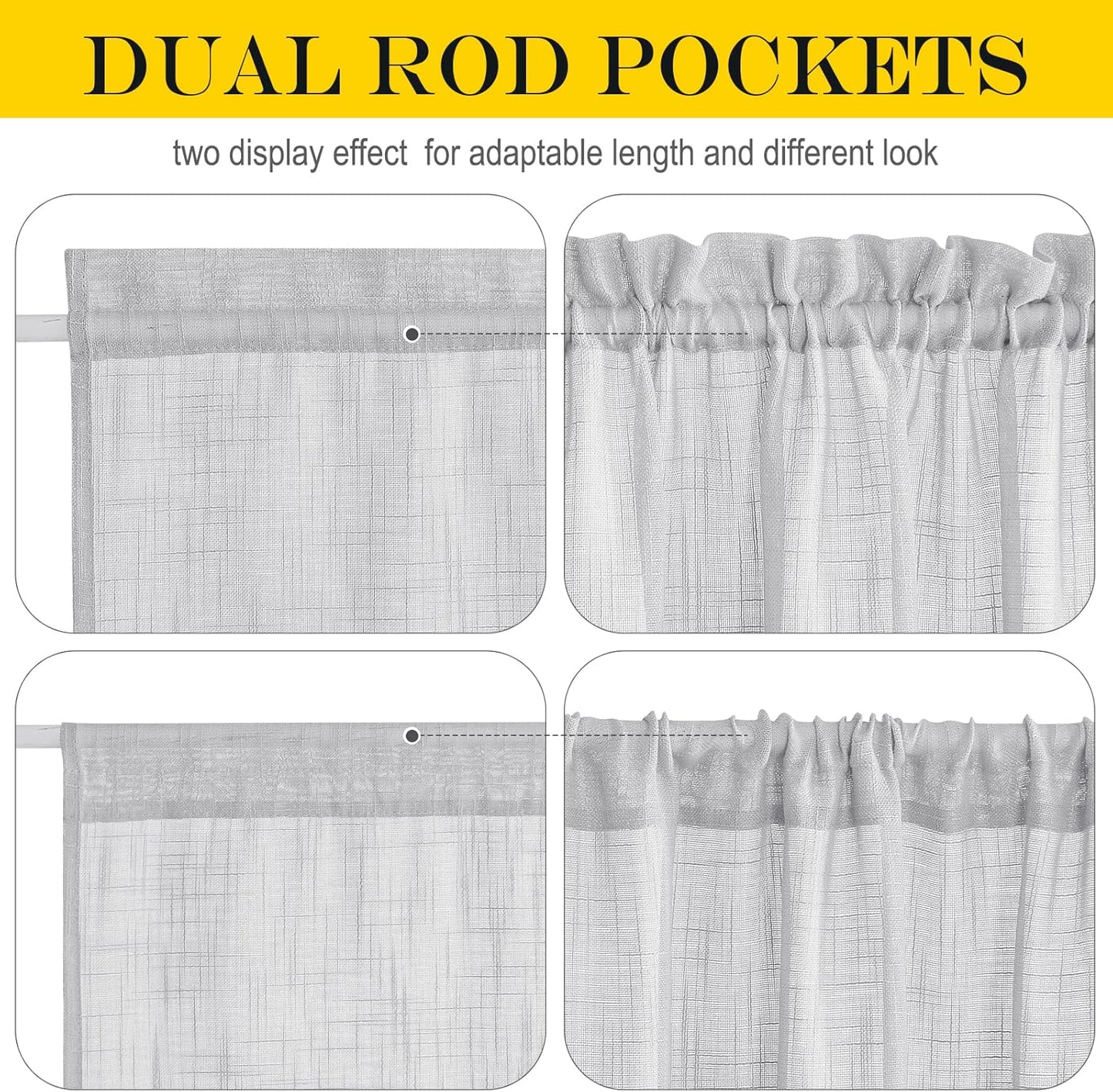 NICETOWN Door Curtain 40 inches Long - Linen Textured French Door Curtain, Semitransparent Sheer Panel 40 inches Length (1 Panel, Light Grey, with Single Tieback)