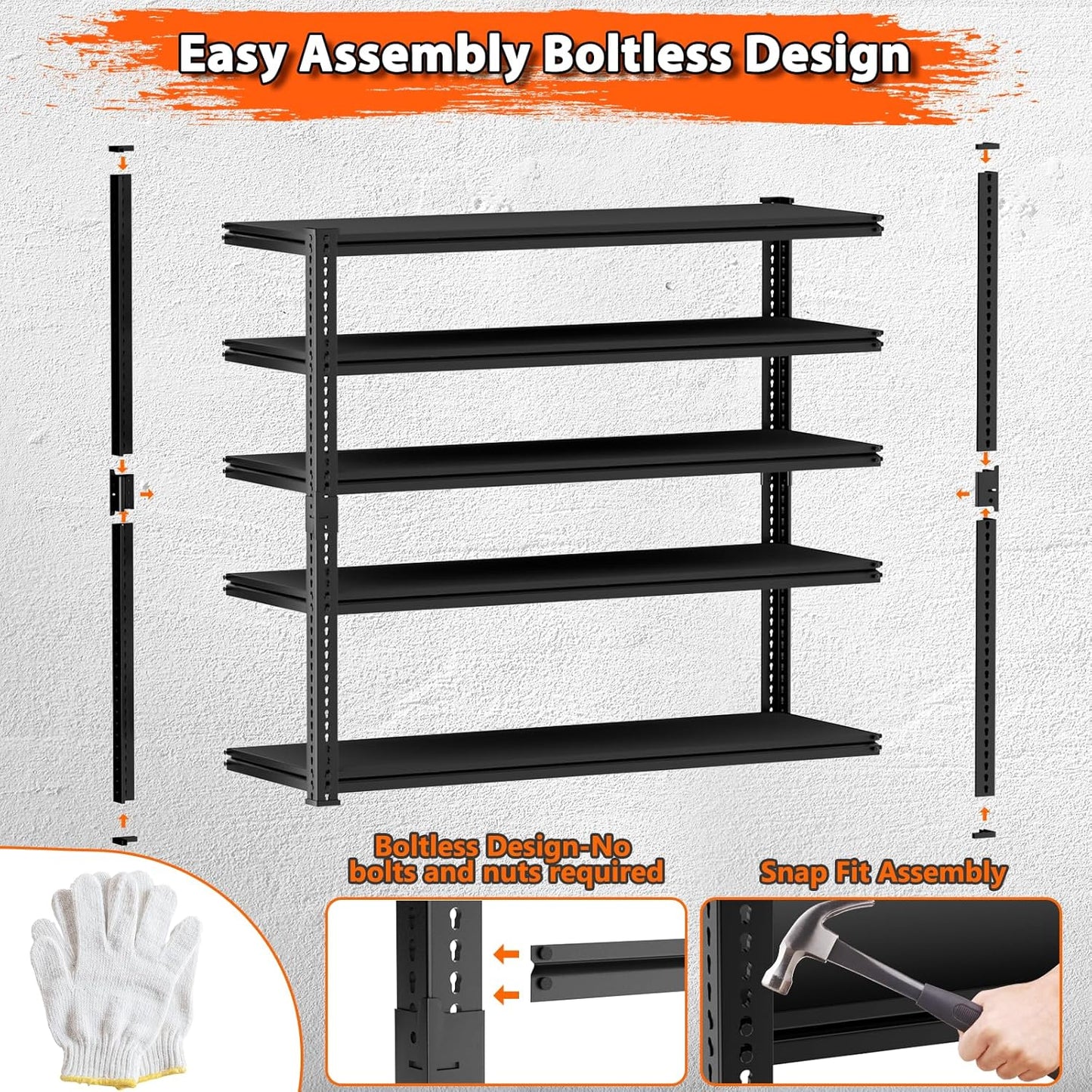 Storage Shelves Heavy Duty, 60" L x 24" W x 78" H Garage Storage Shelves Unit Loads 3700LBS, 5-tier Adjustable Metal Industrial Utility Shelf Rack for Kitchen, Laundry Room, Warehouse, Basement