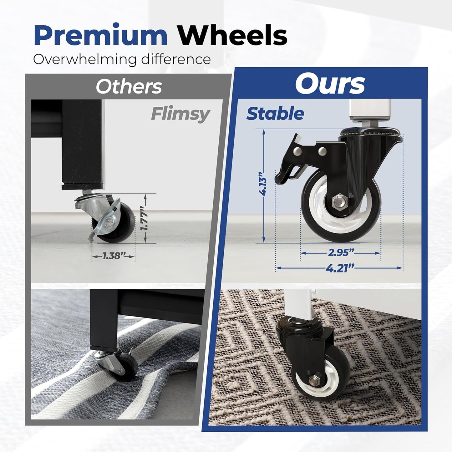 HOMEDANT House White 5-Tier Metal Rolling Cart Shelf Rack Casters Heavy Duty Wheel Shelving Unit Adjustable Utility Storage Shelves Organizer Shelf Kitchen Garage 36.2" W x 16.5" D x 69.5" H 2Pack