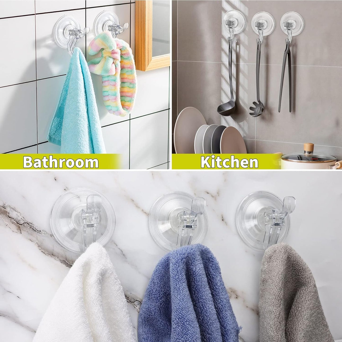 Antimbee Suction Cup Hooks, 10 Pack Reusable Suction Cup Hangers, Removable Small Suction Cups with 2 Hooks for Shower, Bathroom, Glass, Door, Windows, Kitchen, Up to 11 lbs on Smooth Surface