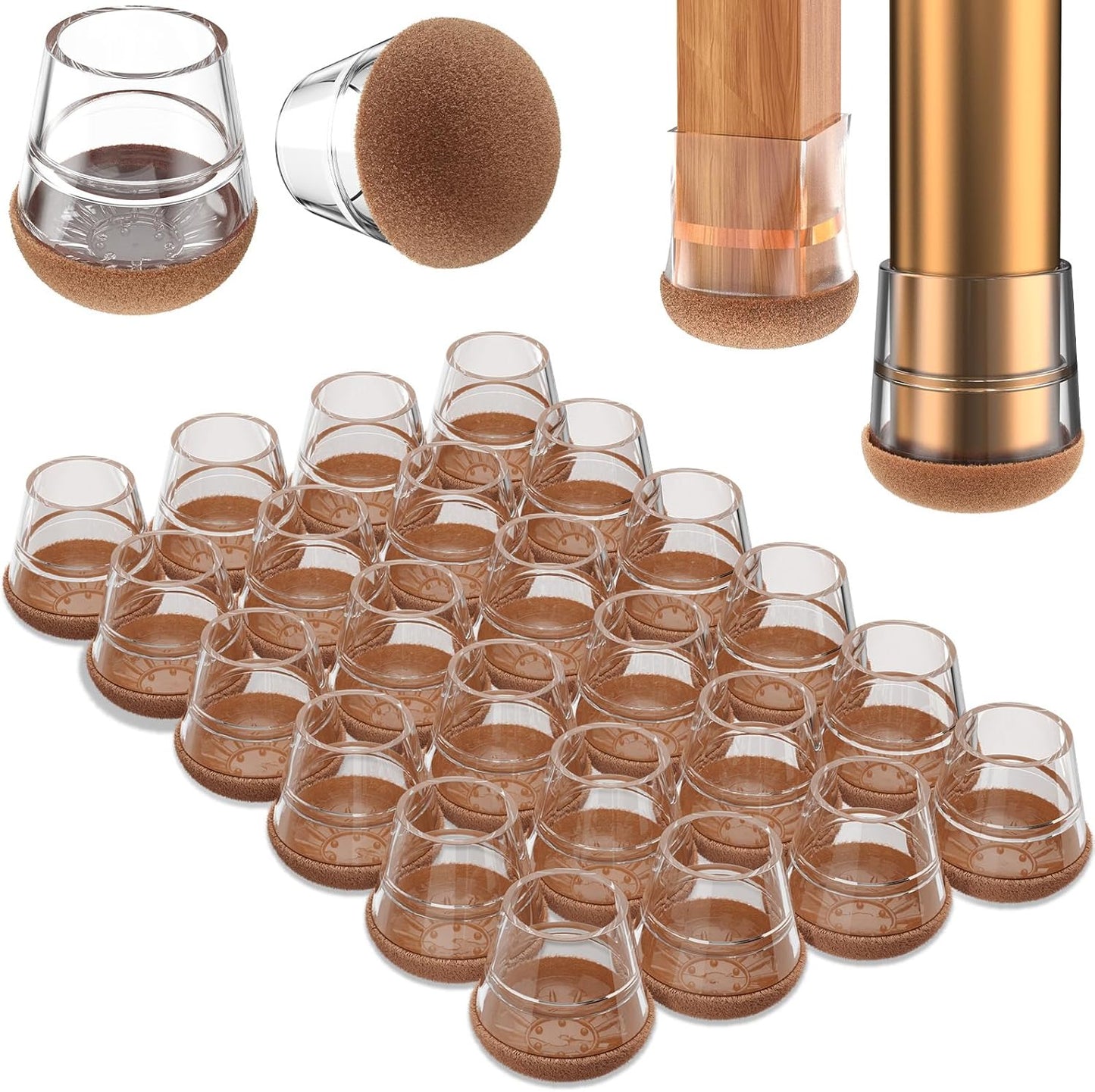 Chair Leg Floor Protectors Extra Small 24Pcs,Silicone Chair Leg Protectors for Hardwood Floors/Tiles,360°Wrapped Felt Bottom to Prevent Scratch and Reduce Noise, Round Clear