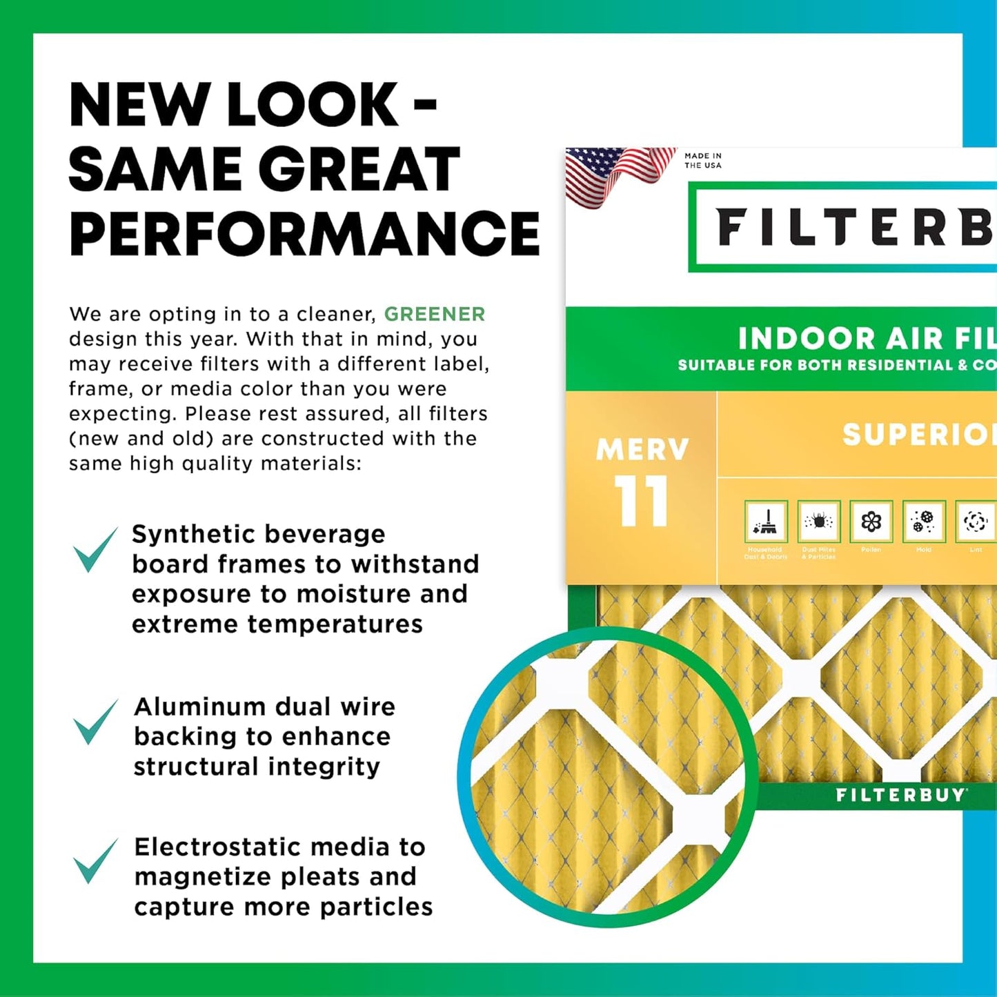 Filterbuy 17x20x1 Air Filter MERV 11 (MPR 1200) Allergen Defense Replacement (4-Pack), Electrostatic Pleated HVAC AC Furnace Filters, Made in USA (Actual Size: 16.50 x 19.50 x 0.75)