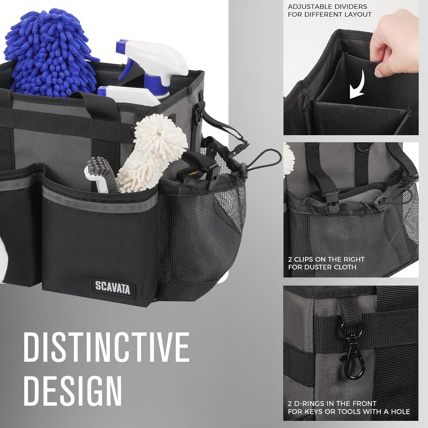 Compact Wearable Cleaning Caddy, Small Cleaning Caddy Supplies Organizer with Handle & Shoulder Straps for Housekeepers, Under Sink & Car Cleaning Tool Organizers Bag (DarkGrey)