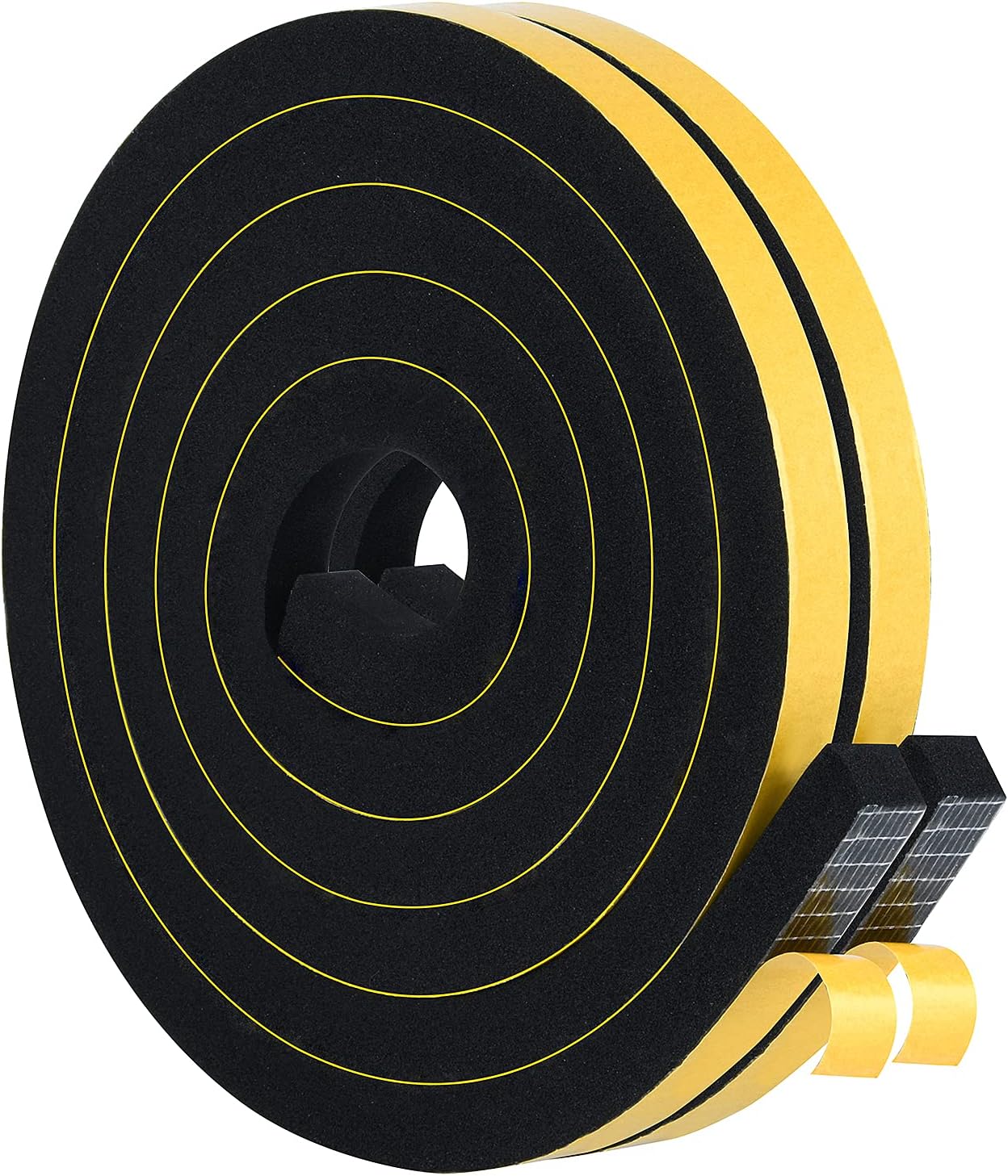 Weather Stripping High Density, 1/2 in x 1/2 in Soundproof Door Seal Strips, Weatherproof Foam Insulation Tapes for Windows Doors, Easy Cut to Size, 2 Rolls Total 13Ft