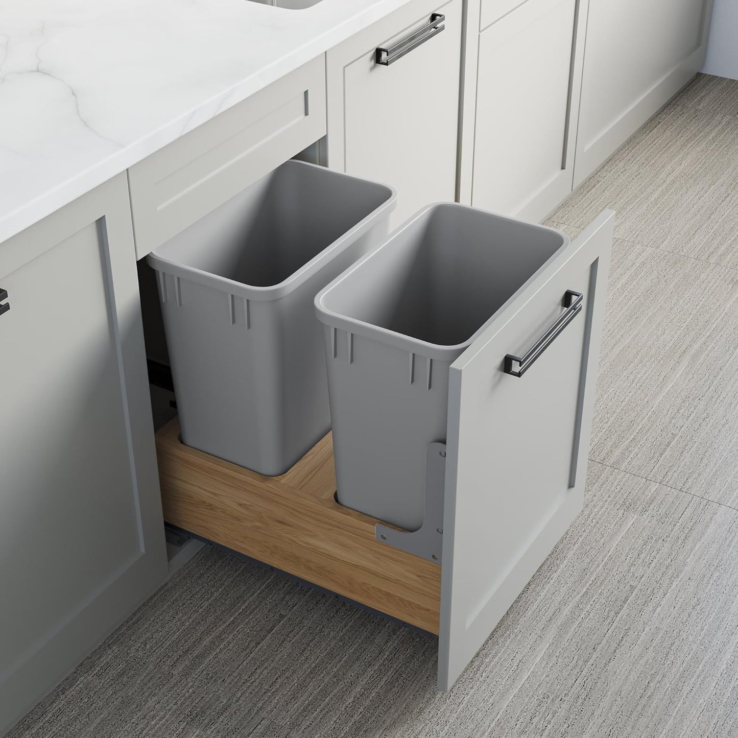 Dowell B18/B21 Wood Base Wastebasket Pullout with Two 35Qt Plastic Bins (4008 0218 35 * 2)