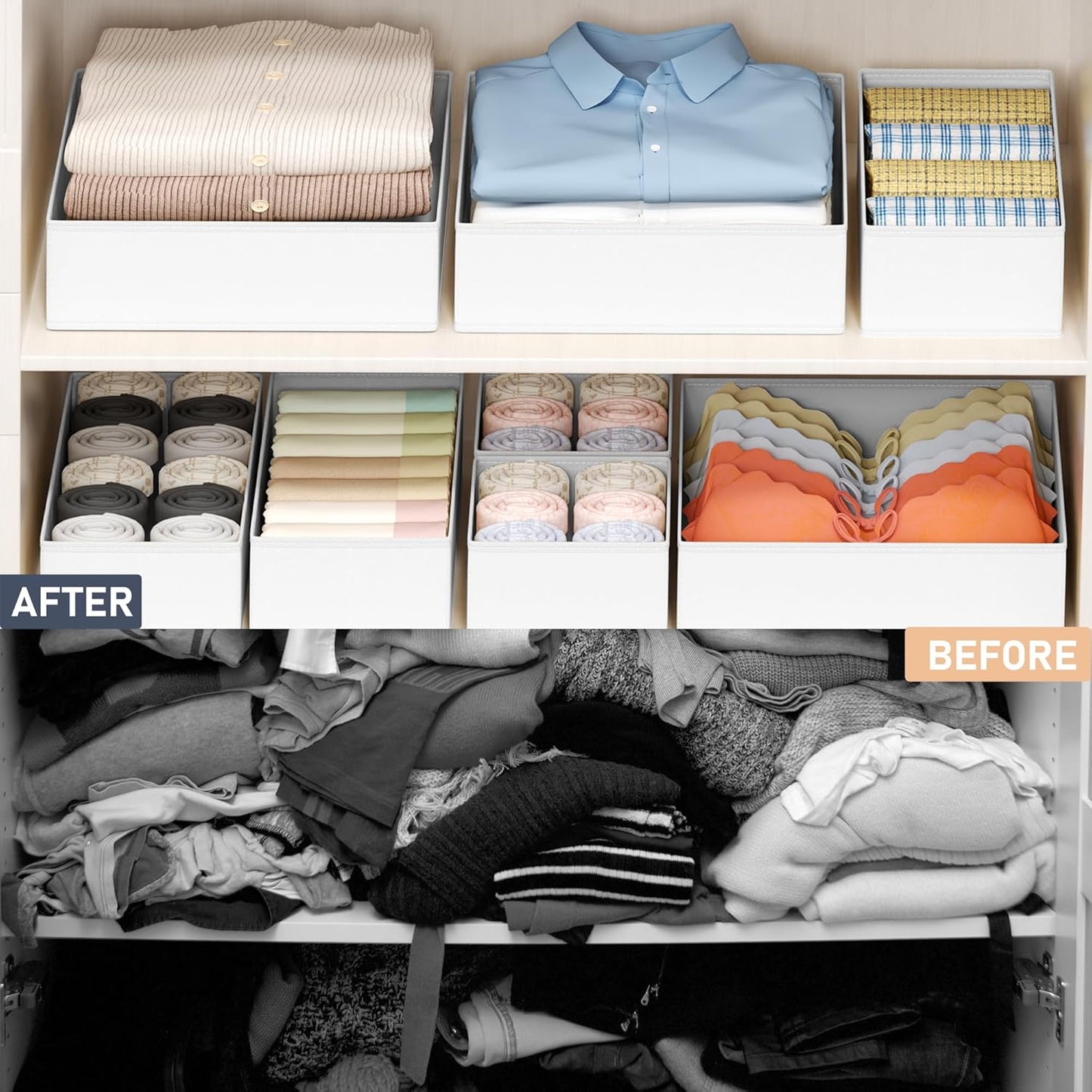 DIMJ Drawer Organizer Clothes - 24 Pack Baby Dresser Organizer for Nursery, Foldable Drawer Organizer Bins for Closet Bedroom Organization, Fabric Clothes Storage Dividers for Underwears, Socks, Bras