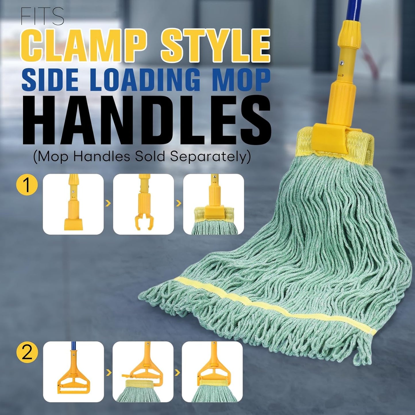 Matthew Cleaning Commercial Mop Head Replacement, 5 Inch Wide Headband, Looped End Cotton Blend String Wet Mops for Floor Cleaning, 18 oz Medium, 3-Pack Green