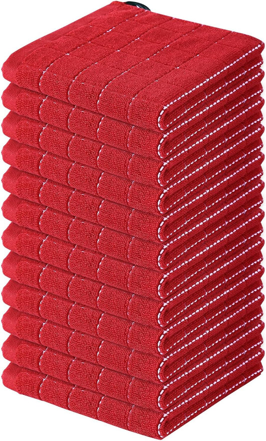 Homaxy 100% Cotton Terry Kitchen Dish Cloths, Ultra Soft and Absorbent Dish Towels for Kitchen, Suitable for Drying and Washing Dishes, 12 Pack, 12 x 12 Inches, Red