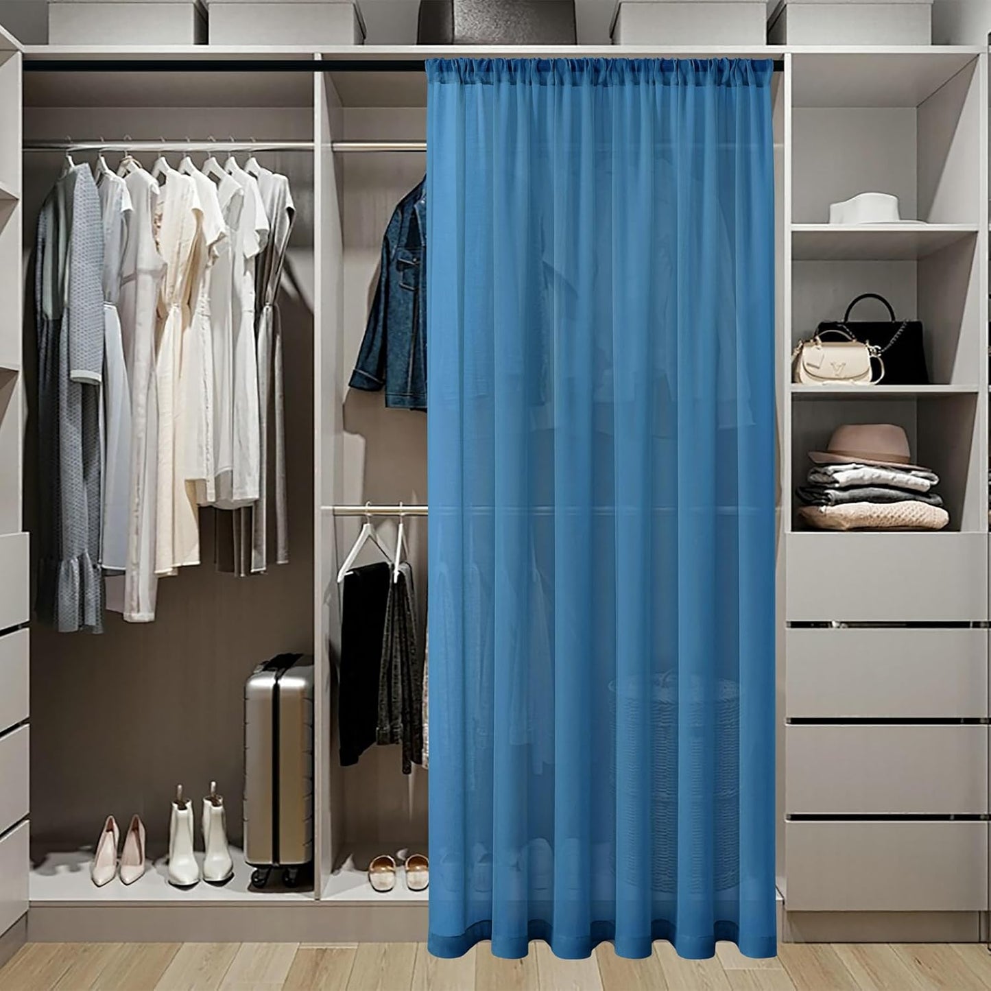 Tollpiz Sheer Curtains Closet Linen Textured Curtain Sheers Doorway Light Filtering Voile Patio Glass Door Rod Pocket Curtains French Door, 54 x 80 inches Long, Classic Blue, Set of 1 Panel