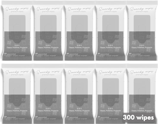 Swanky Stainless Steel Cleaner Wipes - Grime & Grease Remover Kitchen Cleaning Supplies - Clean & Shine, For Stove Top, Refrigerator, Sink, Oven, & Household Appliances - Soft Wipes, 300 Count