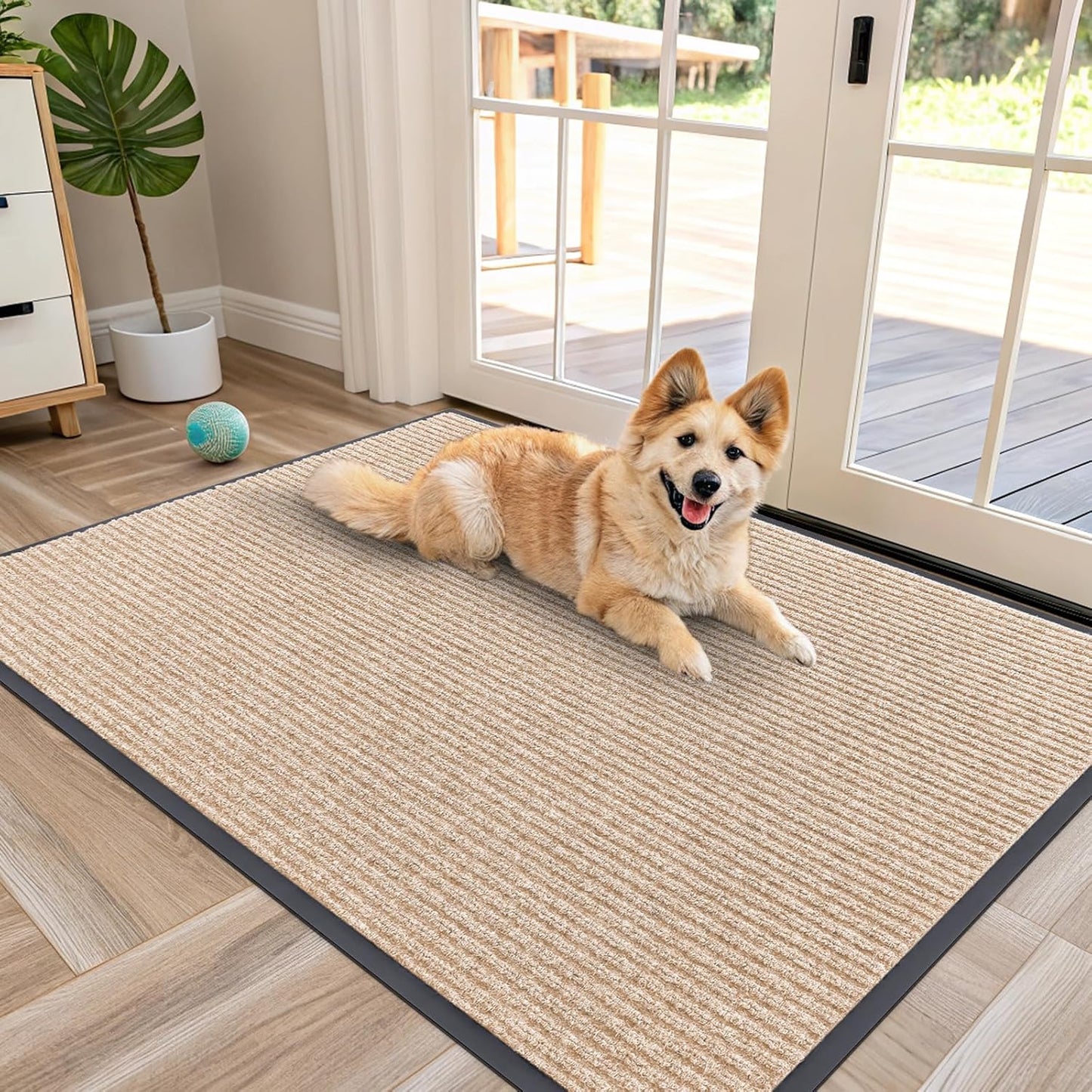 OLANLY Front Door Mat Indoor Outdoor Entrance, Waterproof Heavy Duty Doormat, Fade Resistant, Low Profile, Easy Clean Patio Porch Welcome Floor Mats for Entry, 47x32, Beige