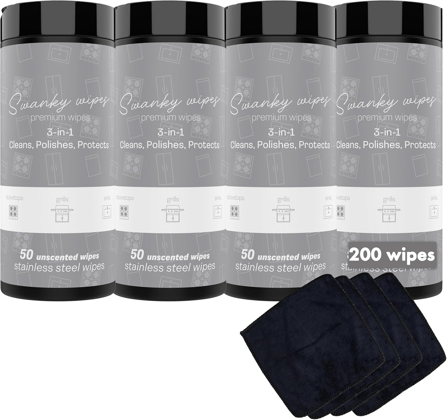 Swanky Stainless Steel Cleaner Wipes - Grime & Grease Remover Kitchen Cleaning Supplies - Clean & Shine, For Stove Top, Refrigerator, Sink, Oven, & Household Appliances - Canister, 200 Count