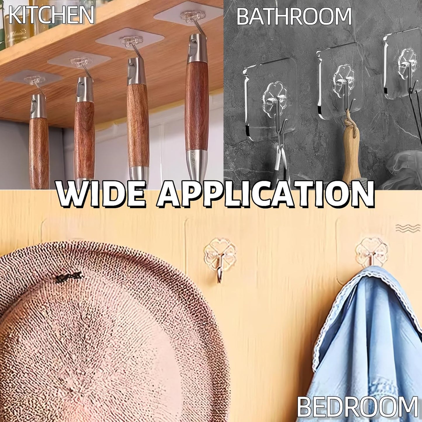 DDMY 36 Pack Heavy Duty Hooks 50lb(Max) Self Adhesive Large Hooks for Hanging,Wall Transparent Reusable Waterproof Hook for Kitchen Curtain Towel Hook for Bathrooms Coat Hook for Walls No Damage