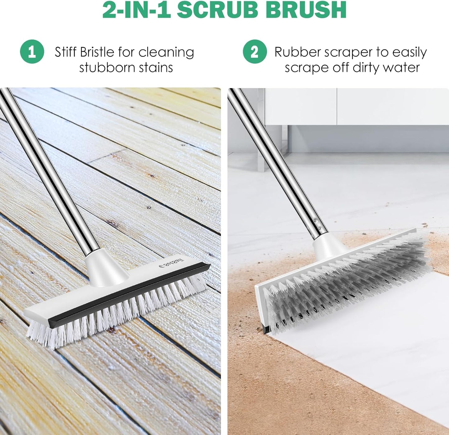 SetSail Upgraded Large 12 in Wide Floor Scrub Brush with 51-Inch Long Adjustable Handle 2 in 1 Scrape Brush Stiff Bristle Floor Scrubber for Cleaning Shower Bathroom Garage Kitchen Wall Deck Tub Tile